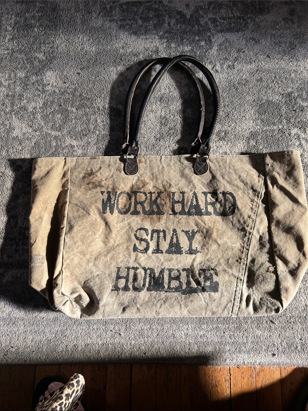 Vintage Addiction ‘Work Hard Stay Humble' Large Open Tote Bag